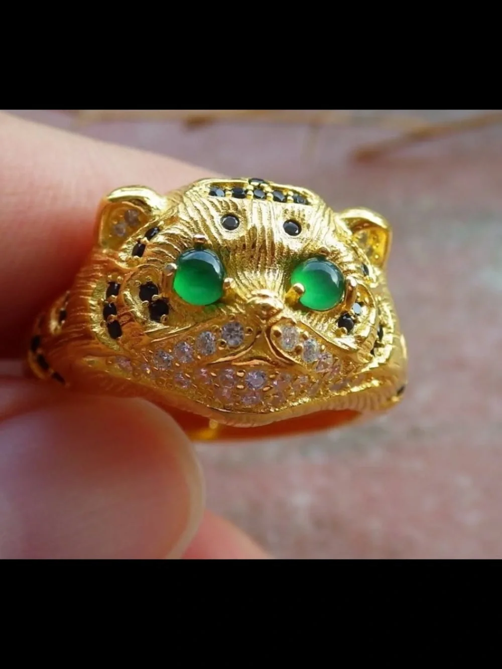 Sterling silver 925 Tiger ring jadeite jade size9 certificate green